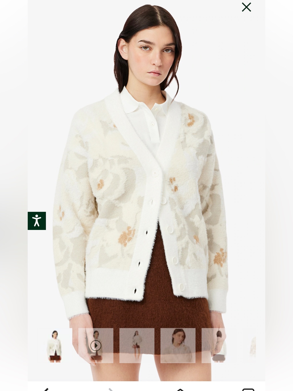 Lacoste Cream Floral Fuzzy Cardigan With Beige Accents